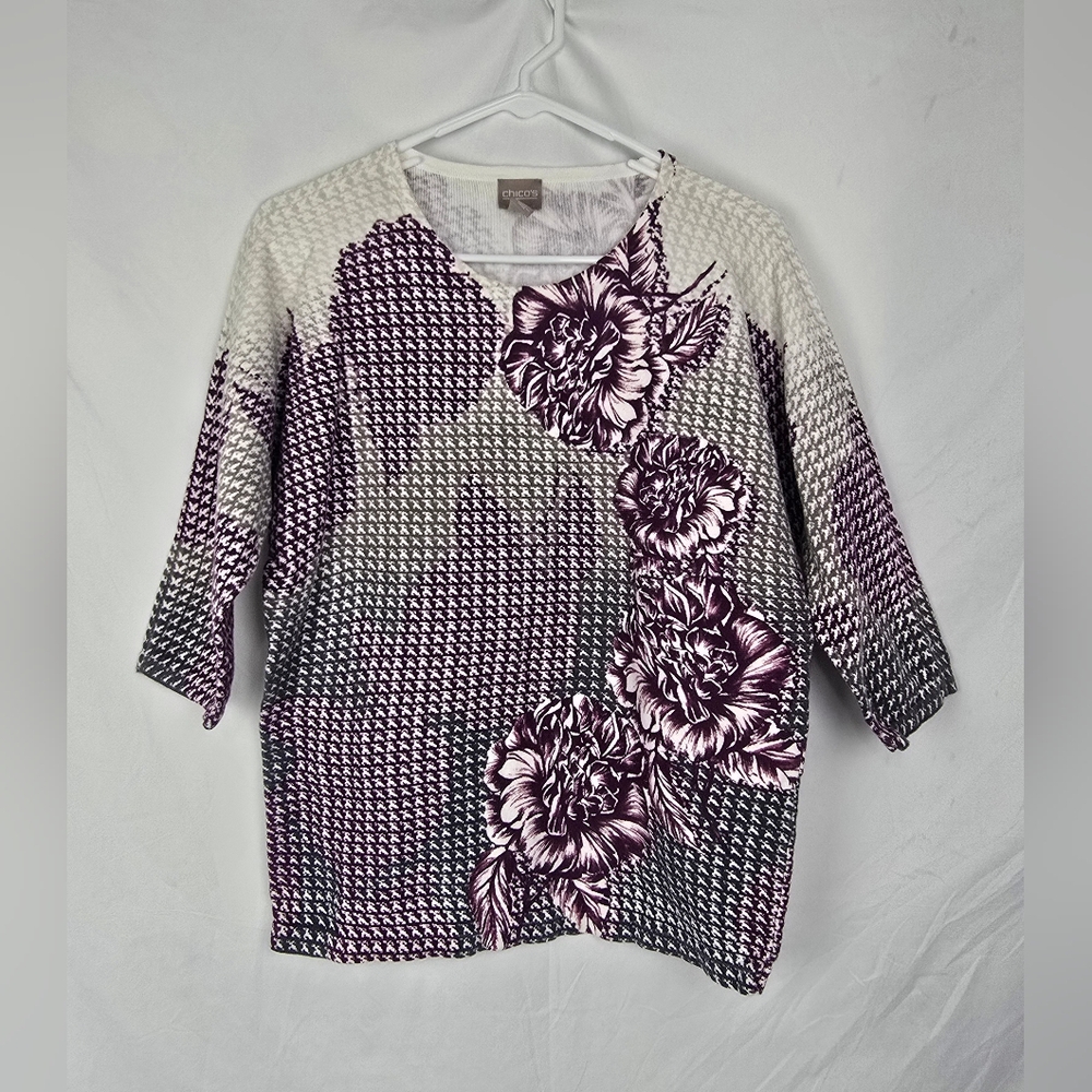 Chico's Relaxed Dolman Floral Artsy Comfy Sweater Top sz 0 (S/4 US)